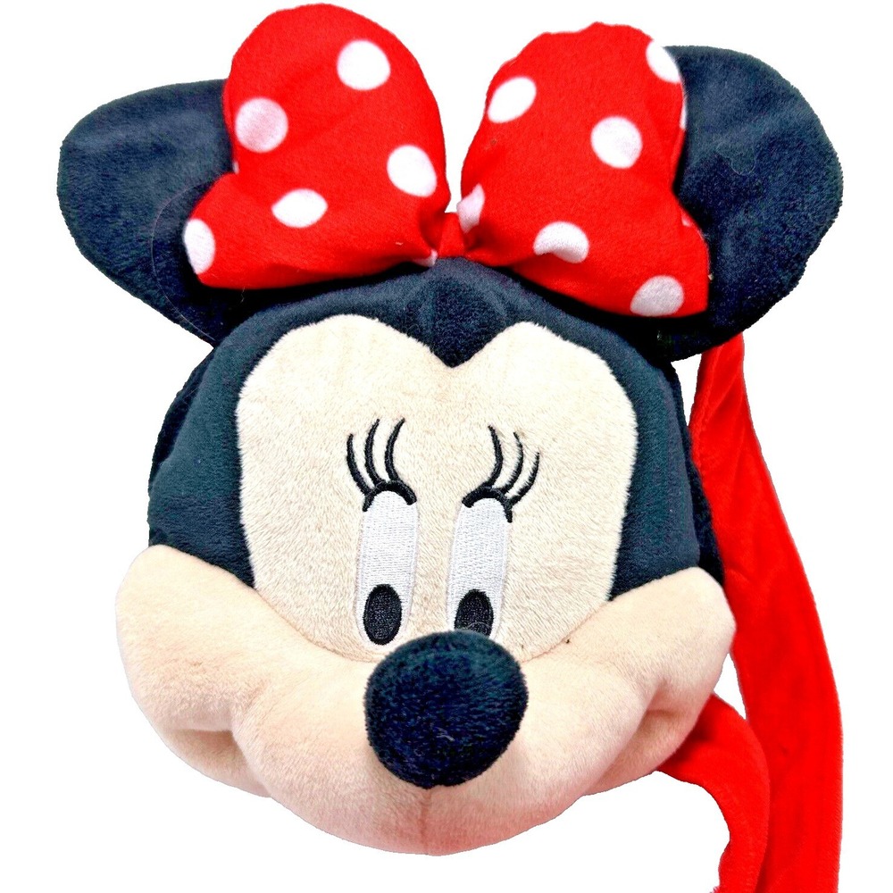 Disney Minnie Mouse Plush Backpack Bag Red Polka Dot Bow Ears Zipper Pouch